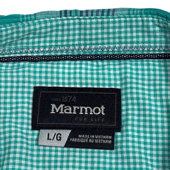 Marmot Shirt Long Sleeve Button Womens Large Green Plaid Roll Tab Gorpcore - Picture 7 of 10
